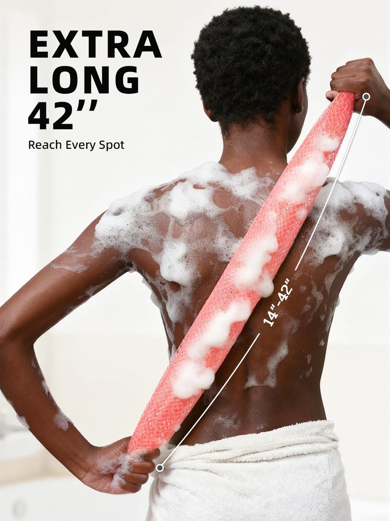 Cleangor 2Pcs African Net Sponge Authentic with Knots - Exfoliating Body Scrubber for All Skin Types  African Bath Sponge  Wash Cloth  Gentle Exfoliation Shower Rag for Women Daily Use(Pink & Purple) - Image 3